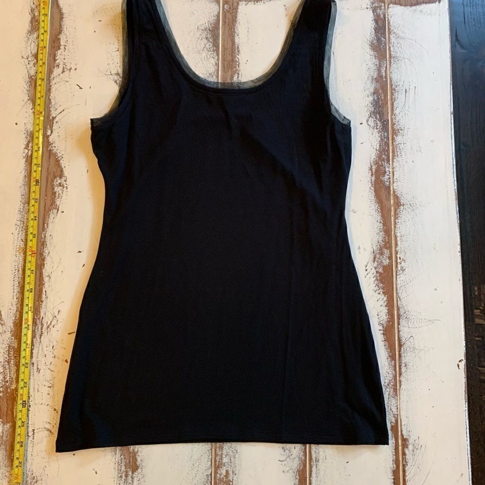 Chicos black tank top sheer trim accent